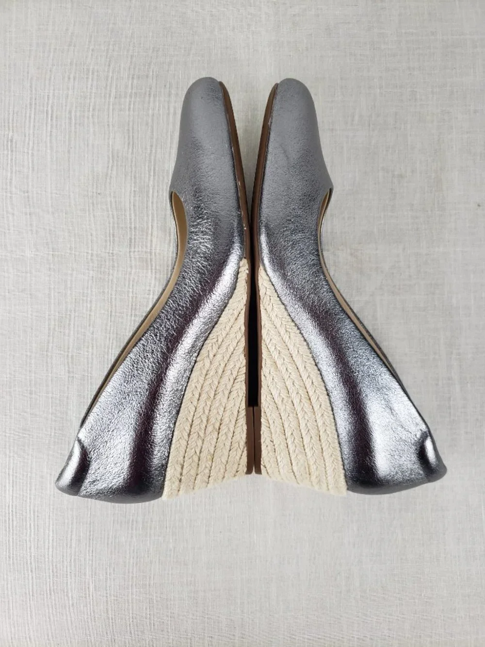 Abeo Quinn Espadrille Wedge Shoes Metallic Silver Orthotic Womens 10